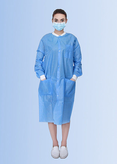 Medical PP Non Woven Medical Disposables Lab Coat With Knitted Collar